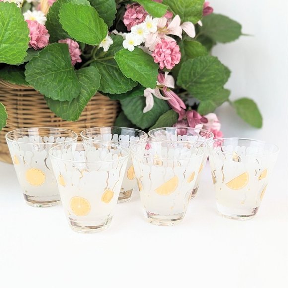 Vintage Other - Set of 6 MCM Frosted Double Shot Glasses Gold Citrus Fruit Vintage 1960s Barware